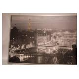 Large Framed Paris Canvas Print with Eiffel Tower Lit