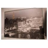 Large Framed Paris Canvas Print with Eiffel Tower Lit