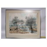 Framed Forest Landscape Watercolor Signed by Artist
