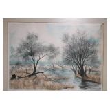 Framed Forest Landscape Watercolor Signed by Artist
