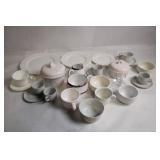 Assorted White Porcelain Dining Set with Cups, Saucers, and Plates