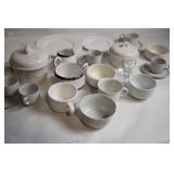 Assorted White Porcelain Dining Set with Cups, Saucers, and Plates