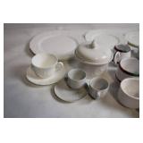 Assorted White Porcelain Dining Set with Cups, Saucers, and Plates