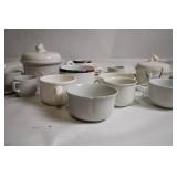 Assorted White Porcelain Dining Set with Cups, Saucers, and Plates