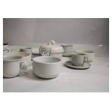 Assorted White Porcelain Dining Set with Cups, Saucers, and Plates