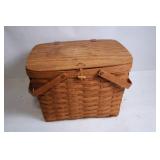 Vintage Woven Wood Picnic Basket with Lid and Handles