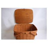 Vintage Woven Wood Picnic Basket with Lid and Handles