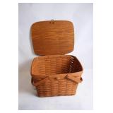 Vintage Woven Wood Picnic Basket with Lid and Handles