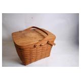 Vintage Woven Wood Picnic Basket with Lid and Handles