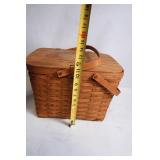 Vintage Woven Wood Picnic Basket with Lid and Handles