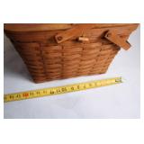 Vintage Woven Wood Picnic Basket with Lid and Handles