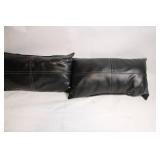 Set of 2 Black Faux Leather Pillows with Contrast Stitching