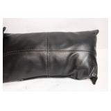 Set of 2 Black Faux Leather Pillows with Contrast Stitching