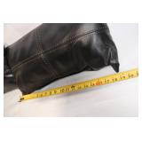 Set of 2 Black Faux Leather Pillows with Contrast Stitching