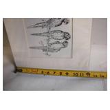 Framed Sketch of Three Parrots in Black and White