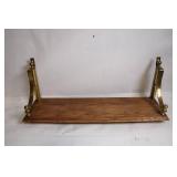 Vintage Wooden Wall Shelf with Brass Mounting Brackets