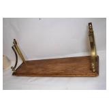 Vintage Wooden Wall Shelf with Brass Mounting Brackets