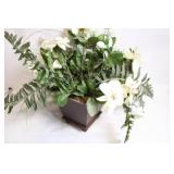 Artificial Floral Arrangement in Square Wooden Planter