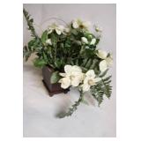 Artificial Floral Arrangement in Square Wooden Planter