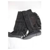 Minnetonka Black Suede Fringe Knee-High Boots
