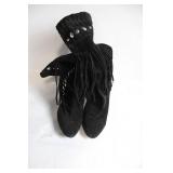 Black GUESS Suede Fringe Boots with Silver Accents, Size 7.5M