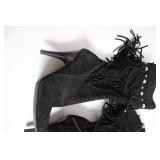 Black GUESS Suede Fringe Boots with Silver Accents, Size 7.5M