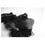 Black GUESS Suede Fringe Boots with Silver Accents, Size 7.5M