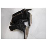 Pair of Black Suede Heeled Boots with Fur Trim