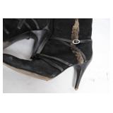 Pair of Black Suede Heeled Boots with Fur Trim