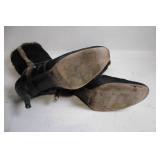 Pair of Black Suede Heeled Boots with Fur Trim