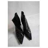 Pair of Black Patent Leather Pointed-Toe High Heel Ankle Boots
