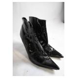 Pair of Black Patent Leather Pointed-Toe High Heel Ankle Boots