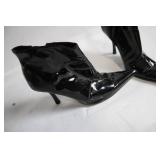Pair of Black Patent Leather Pointed-Toe High Heel Ankle Boots