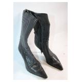 Pair of Black Leather Pointed Toe Stiletto Boots