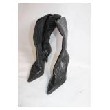 Pair of Black Leather Pointed Toe Stiletto Boots