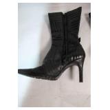 Pair of Black Leather Pointed Toe Stiletto Boots