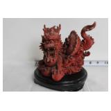 Chinese Red Resin Dragon Figurine with Base