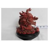 Chinese Red Resin Dragon Figurine with Base
