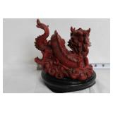 Chinese Red Resin Dragon Figurine with Base