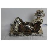 Silver-Plated Mayan-Inspired Sculpture with Intricate Details