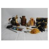 Vintage Assorted Collection with Statuette, Metal Jug, and Decorative Boxes