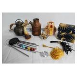 Vintage Assorted Collection with Statuette, Metal Jug, and Decorative Boxes