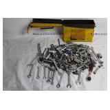 Vintage Yellow Metal Toolbox with Assorted Hand Tools