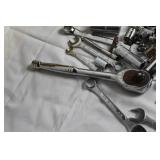 Vintage Yellow Metal Toolbox with Assorted Hand Tools