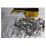 Vintage Yellow Metal Toolbox with Assorted Hand Tools