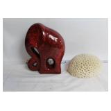 Handcrafted Red Elephant Ceramic Sculpture and Coral-Inspired Decor