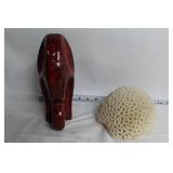 Handcrafted Red Elephant Ceramic Sculpture and Coral-Inspired Decor