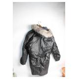 Wilsons Leather Black Parka Coat with Faux Fur Trim - Size Small