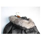 Wilsons Leather Black Parka Coat with Faux Fur Trim - Size Small