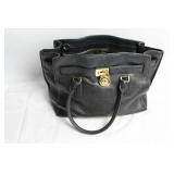 Michael Kors Black Leather Tote Bag with Gold Accents